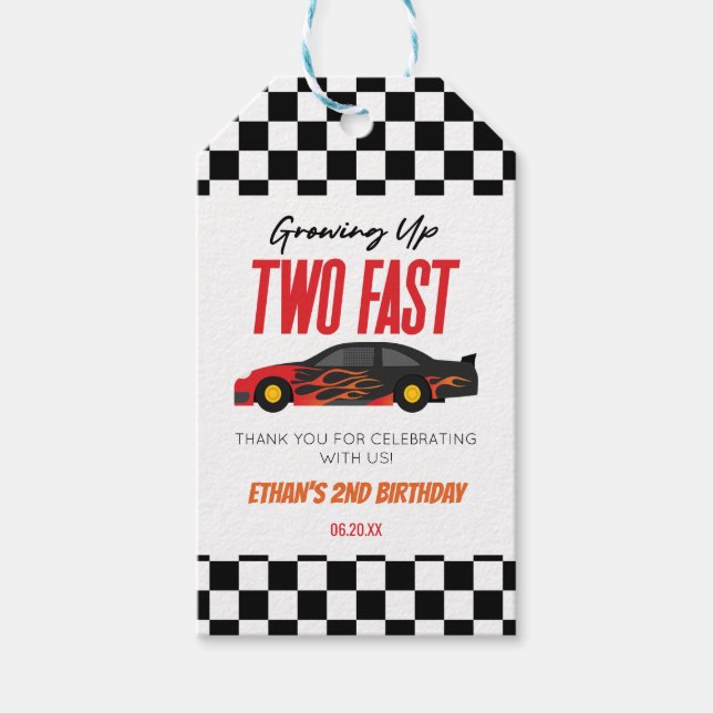 Étiquettes-cadeau Fête d'anniversaire 2 ans de voiture de course Two (Devant)