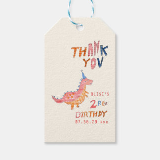 Étiquettes-cadeau Fête d'anniversaire 2 ans dinosaure rouge rex 2