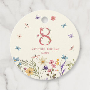 Étiquettes Cadeau Fête d'anniversaire 8 ans Papillon de Fleur Sauvag