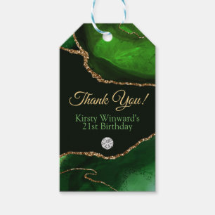 Étiquettes-cadeau Fête d'anniversaire à agate pailletée vert foncé e