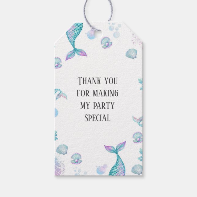 Étiquettes-cadeau Fête d'anniversaire à thème de sirène turquoise (Devant)