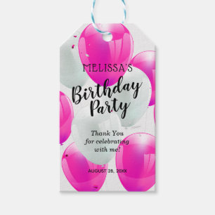 Étiquettes-cadeau Fête d'anniversaire avec ballons roses et blancs M