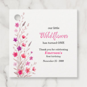 Étiquettes Cadeau Fête d'anniversaire de 1 an Elegant Pink Wildflowe