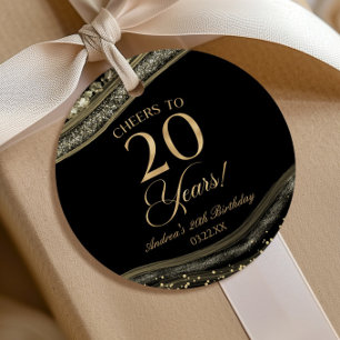 Étiquettes Cadeau Fête d'anniversaire de 20 ans élégante en agate no