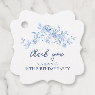 Étiquettes Cadeau Fête d'anniversaire de 40 ans Dusty Blue Rose Flor