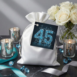 Étiquettes Cadeau Fête d'anniversaire de 45 ans Glam Diamants Bleu s