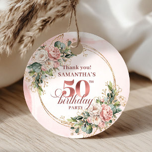Étiquettes Cadeau Fête d'anniversaire de 50 ans Rose Gold Pastel Ros