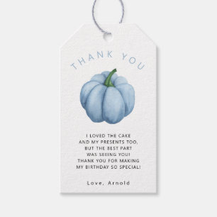 Étiquettes-cadeau Fête d'anniversaire de citrouille merci
