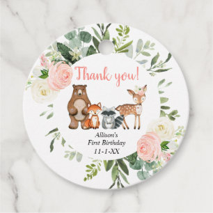 Étiquettes Cadeau Fête d'anniversaire de fille de boisés animaux mig