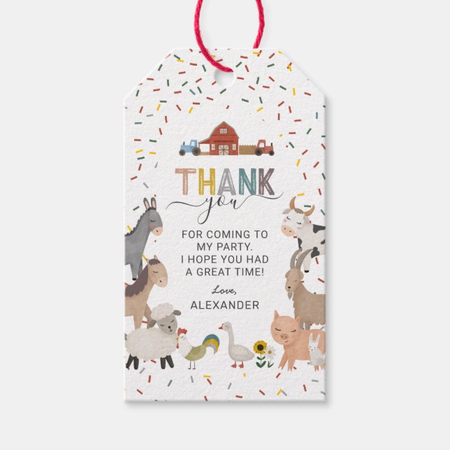 Étiquettes-cadeau Fête d'anniversaire de la ferme Barnyard (Devant)