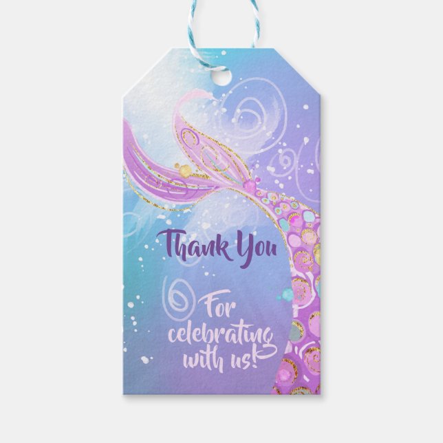 Étiquettes-cadeau Fête d'anniversaire de la sirène (Devant)