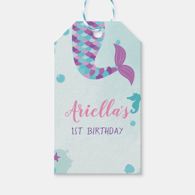 Étiquettes-cadeau Fête d'anniversaire de la sirène (Devant)