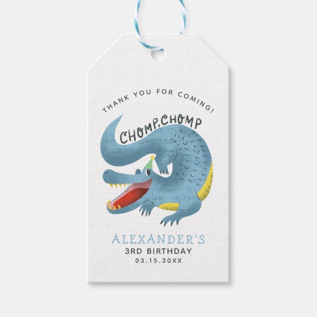 Étiquettes-cadeau Fête d'anniversaire de l'alligator bleu Favoriser (Devant)