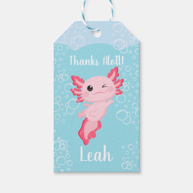 Étiquettes-cadeau Fête d'anniversaire de l'Axolotl rose (Devant)
