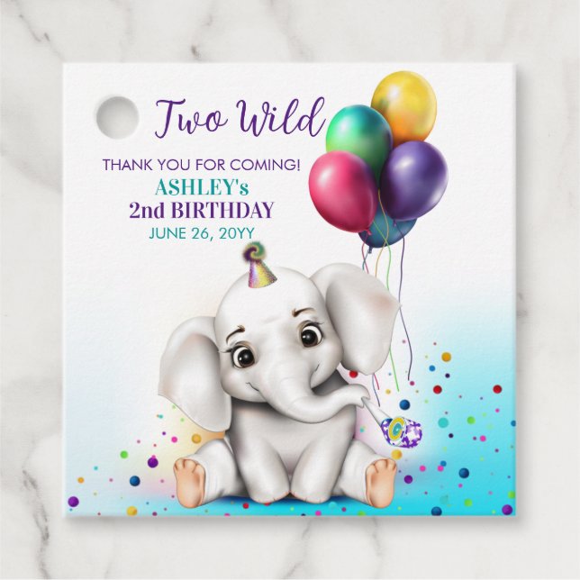Étiquettes Cadeau Fête d'anniversaire de l'éléphant mignon (Devant)