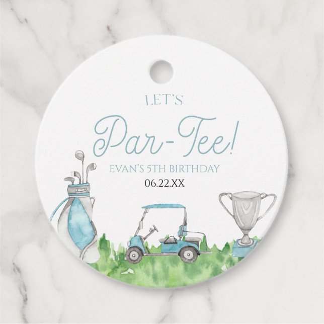 Étiquettes Cadeau Fête d'anniversaire de Par-Tee Blue Golf (Devant)