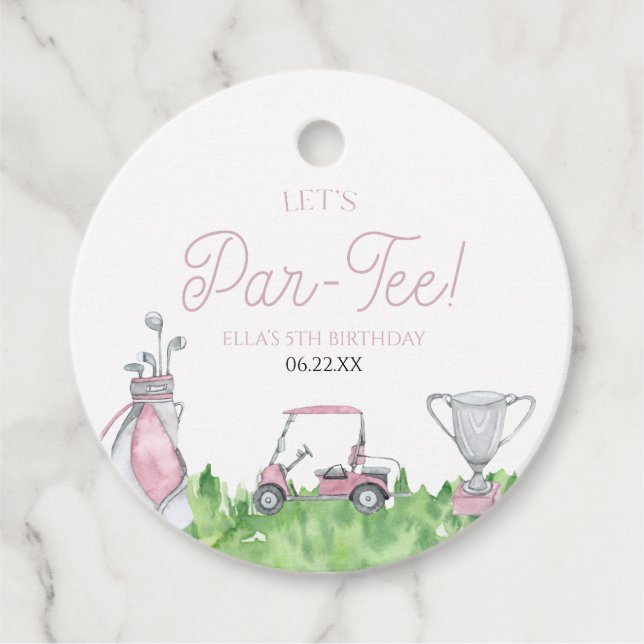 Étiquettes Cadeau Fête d'anniversaire de Par-Tee Pink Golf (Devant)