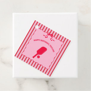 Étiquettes Cadeau Fête d'anniversaire de Pickleball rayée rouge et r