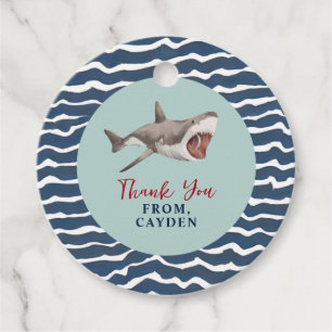 Étiquettes Cadeau Fête d'anniversaire de requin Merci