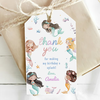 Étiquettes-cadeau Fête d'anniversaire de sirène fantaisiste sous la
