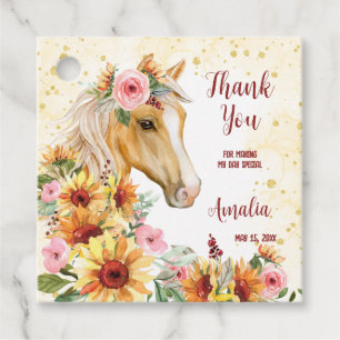 Étiquettes Cadeau Fête d'anniversaire de tournesol de cheval personn