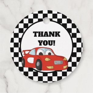 Étiquettes Cadeau Fête d'anniversaire de voiture de course rouge noi