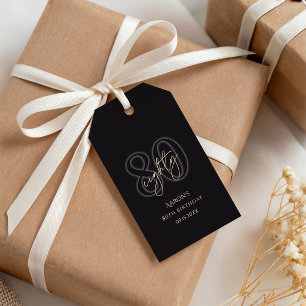 Étiquettes-cadeau Fête d'anniversaire des 80 ans de Black Gold Moder