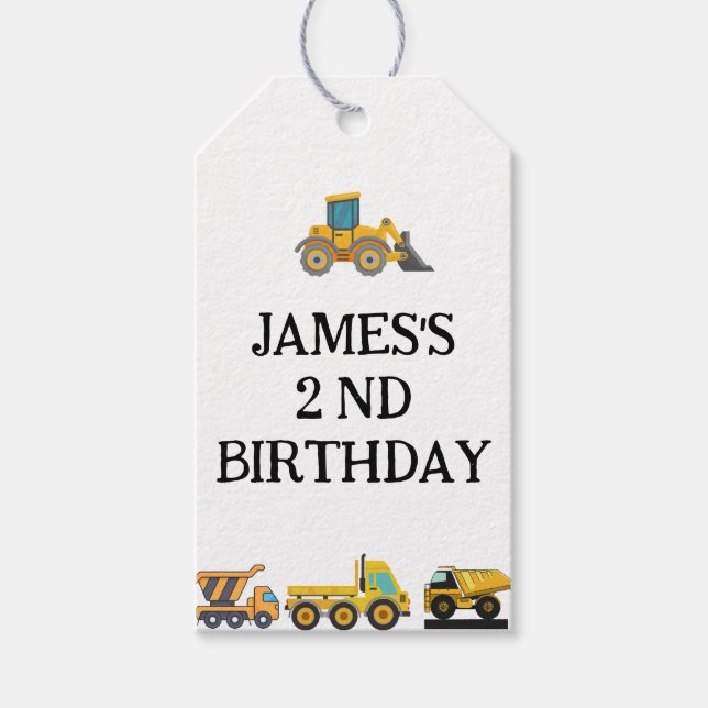 Étiquettes-cadeau Fête d'anniversaire du camion de construction (Devant)