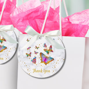 Étiquettes Cadeau Fête d'anniversaire du papillon brillant coloré