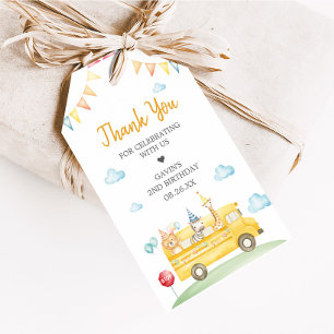 Étiquettes-cadeau Fête d'anniversaire en bus scolaire jaune