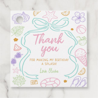 Étiquettes Cadeau Fête d'anniversaire estivale dessinée à la main au