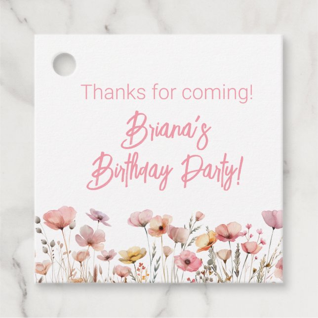 Étiquettes Cadeau Fête d'anniversaire Fleur sauvage rose (Devant)