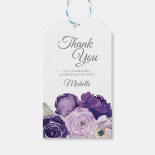 Étiquettes-cadeau Fête d'anniversaire fleurs violettes sur fond blan