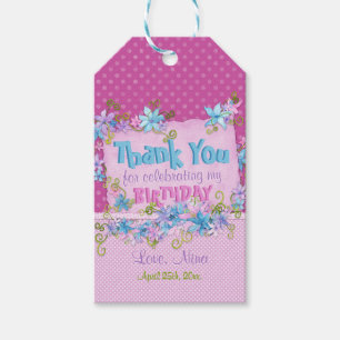 Étiquettes-cadeau Fête d'anniversaire Merci Fleurs Rose Points Polka