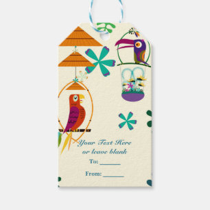 Étiquettes-cadeau Fête d'anniversaire oiseaux Tiki Vintage Retro Lua