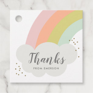 Étiquettes Cadeau Fête d'anniversaire Pastel Rainbow Merci aux enfan