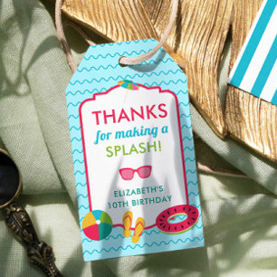 Étiquettes-cadeau Fête d'anniversaire Piscine Remerciement Éclabouss