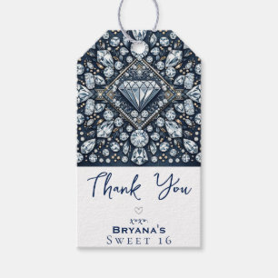 Étiquettes-cadeau Fête d'anniversaire Rose Glam Bling Denim & Diaman