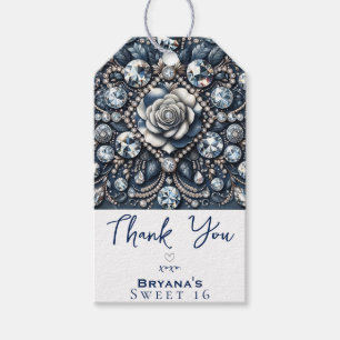 Étiquettes-cadeau Fête d'anniversaire Rose Glam Bling Denim & Diaman