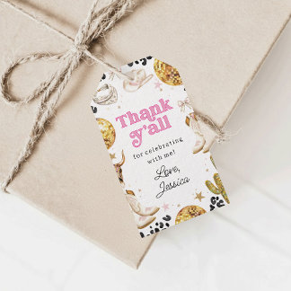Étiquettes-cadeau Fête d'anniversaire rose Rodéo Cowgirl Disco Merci