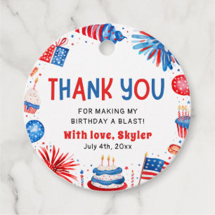 Étiquettes Cadeau Fête d'anniversaire Rouge Blanc Bleu du 4 juillet 