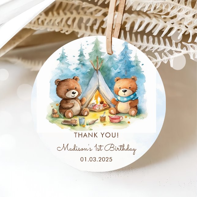 Étiquettes Cadeau Fête d'anniversaire rustique de Camping Mountain (Créateur téléchargé)