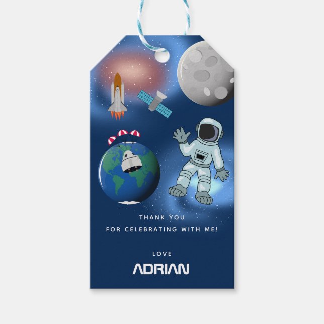 Étiquettes-cadeau Fête d'anniversaire sur le thème de l'astronaute d (Devant)