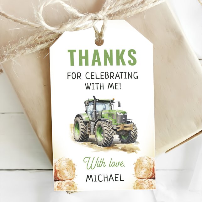 Étiquettes-cadeau Fête d'anniversaire tracteur aquarelle (Créateur téléchargé)