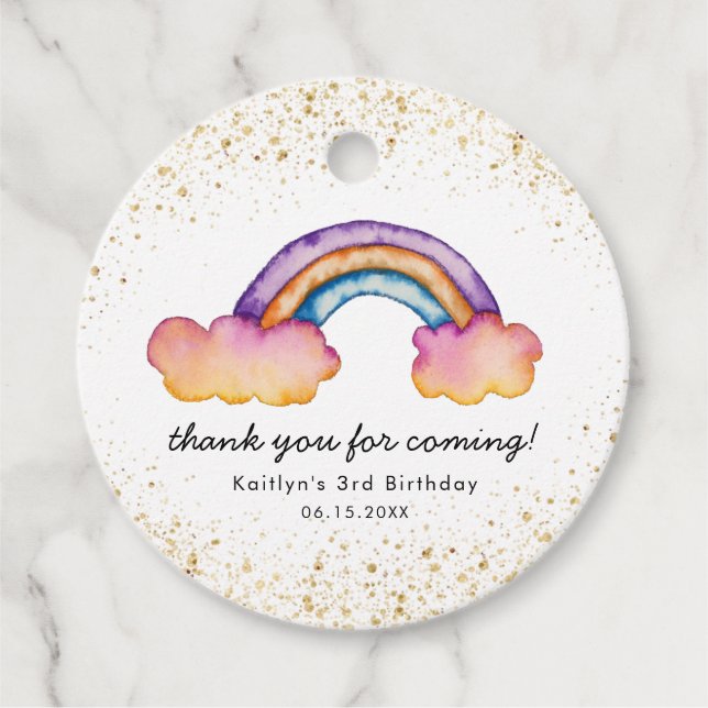 Étiquettes Cadeau Fête d'anniversaire Whimsical Rainbow (Devant)
