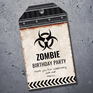 Étiquettes-cadeau Fête d'anniversaire Zombie merci avec le risque bi