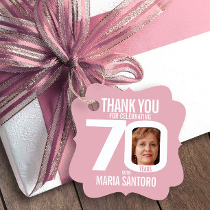 Étiquettes Cadeau Fête de 70 ans rose remerciement photo