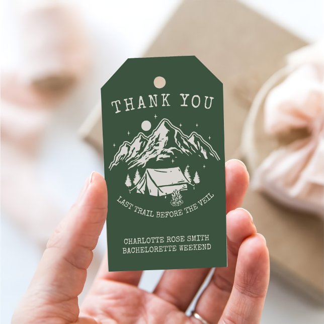 Étiquettes-cadeau Fête de Bachelorette de Camping Simple Moderne de  (Créateur téléchargé)