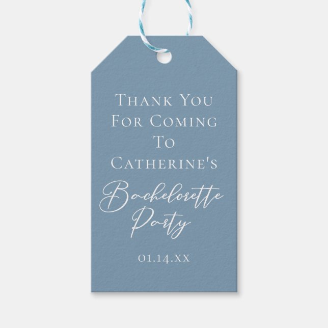 Étiquettes-cadeau Fête de Bachelorette Personnalisée Chic Bleu Pouss (Devant)