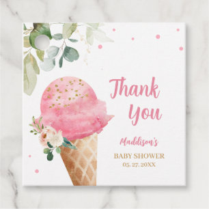 Étiquettes Cadeau Fête de Bébé au Carré de Crème Glacée Rose